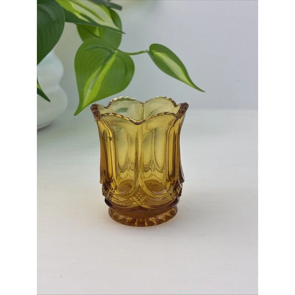 EAPG U.S. Glass Co. Amber Galloway Toothpick Holder Votive Candle Vintage Rare